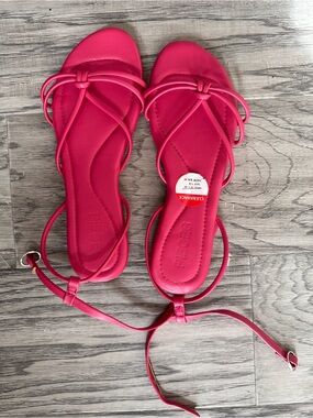 Bright Pink Lace-Up Flat Sandals by Pieces